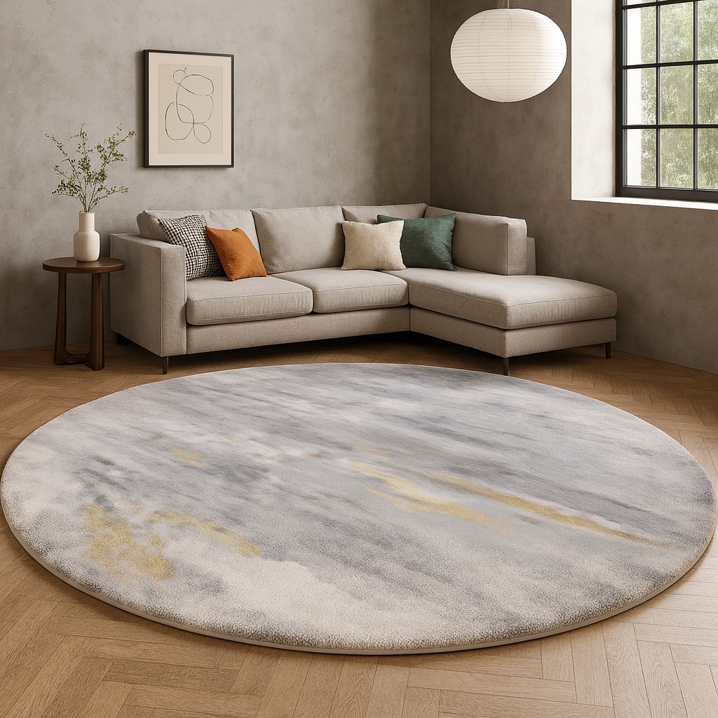 Nordic Grey Round Abstract Lambswool Rug