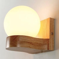 Nordic Rubberwood Glass Globe Wall Light - Modern Minimalist Sconce