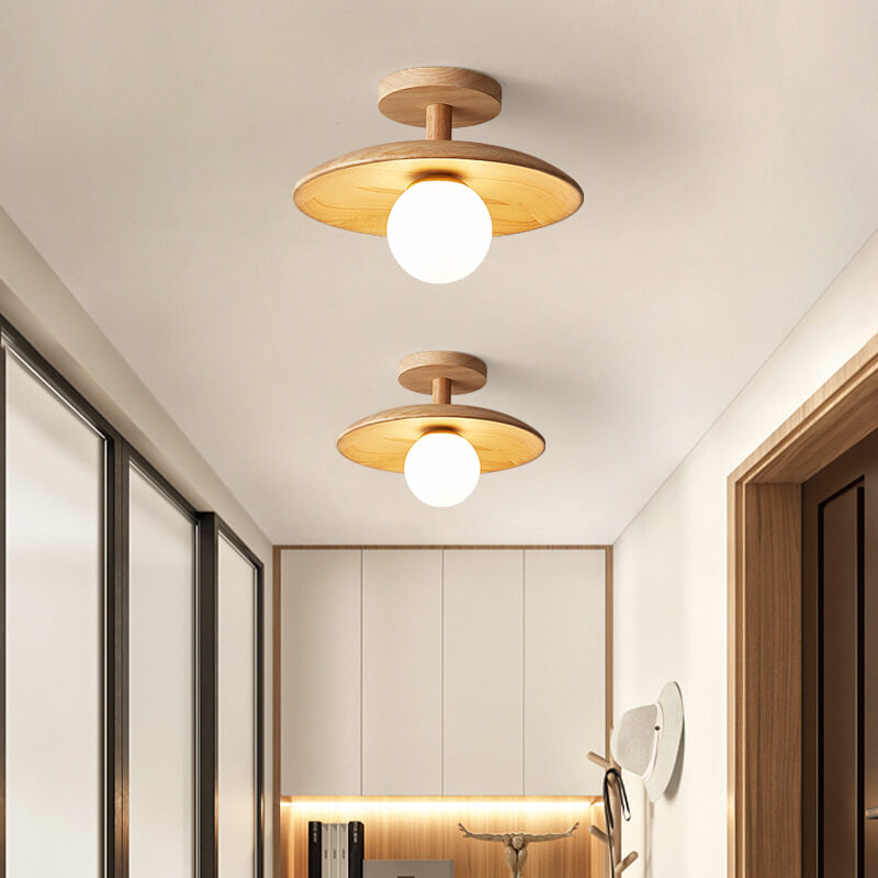 Nordic Style Rubberwood Semi-Flush Mount Ceiling Light - Dome Shade - Image 2