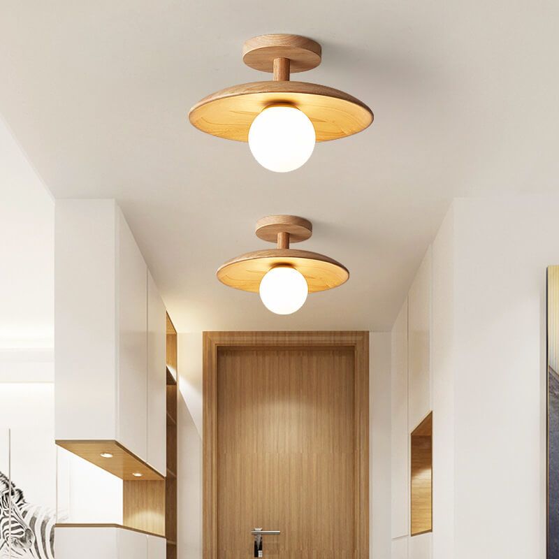 Nordic Style Rubberwood Semi-Flush Mount Ceiling Light - Dome Shade - Image 3