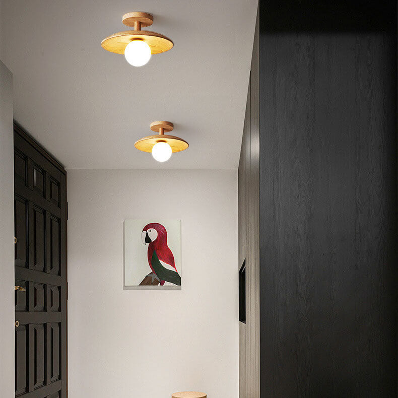 Nordic Style Rubberwood Semi-Flush Mount Ceiling Light - Dome Shade - Image 4