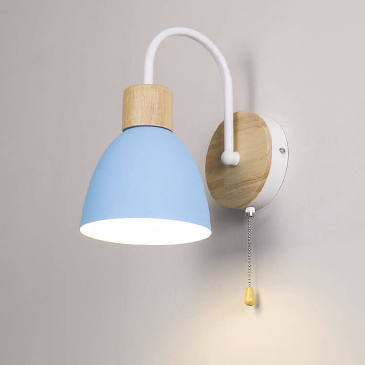 Nordic Style Wall Sconce - Wood & Iron Accent Lighting - Dome Shade with Pull Switch - Image 10