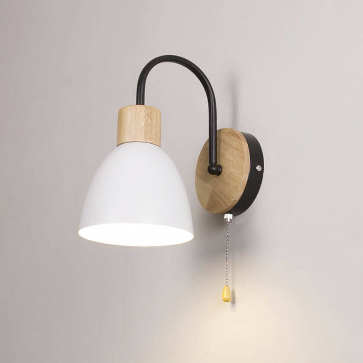 Nordic Style Wall Sconce - Wood & Iron Accent Lighting - Dome Shade with Pull Switch - Image 11