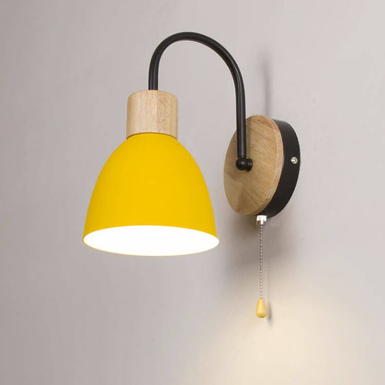 Nordic Style Wall Sconce - Wood & Iron Accent Lighting - Dome Shade with Pull Switch - Image 12