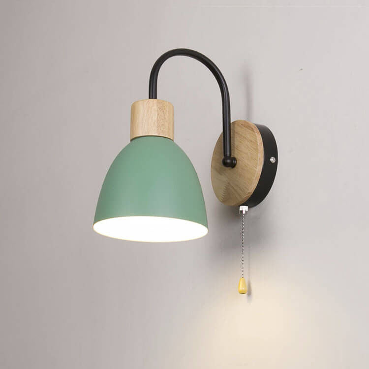 Nordic Style Wall Sconce - Wood & Iron Accent Lighting - Dome Shade with Pull Switch - Image 13