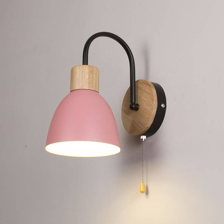 Nordic Style Wall Sconce - Wood & Iron Accent Lighting - Dome Shade with Pull Switch - Image 14