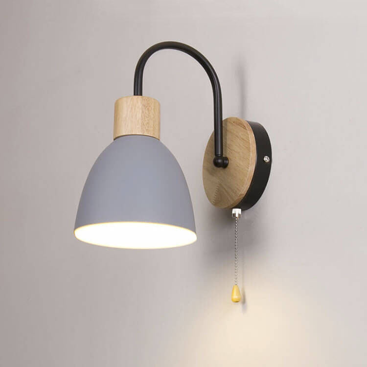 Nordic Style Wall Sconce - Wood & Iron Accent Lighting - Dome Shade with Pull Switch - Image 15