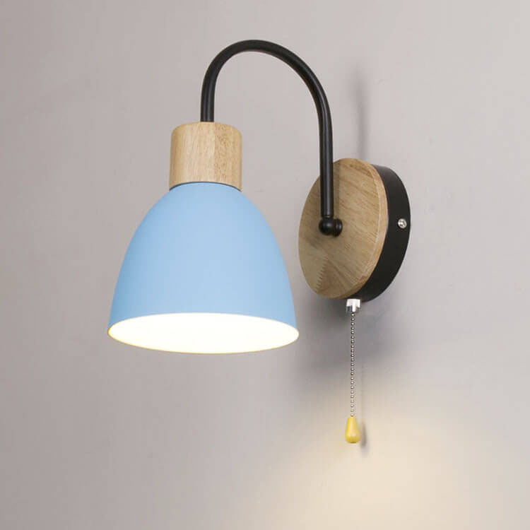 Nordic Style Wall Sconce - Wood & Iron Accent Lighting - Dome Shade with Pull Switch - Image 16