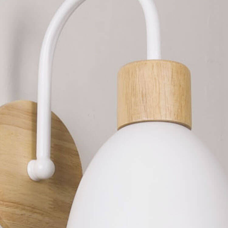 Nordic Style Wall Sconce - Wood & Iron Accent Lighting - Dome Shade with Pull Switch - Image 2