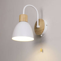 Nordic Style Wall Sconce - Wood & Iron Accent Lighting - Dome Shade with Pull Switch