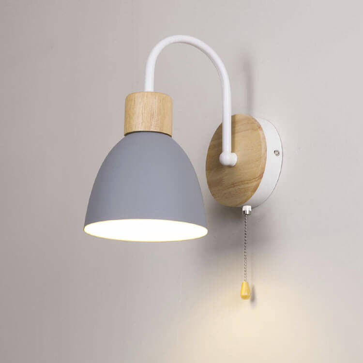 Nordic Style Wall Sconce - Wood & Iron Accent Lighting - Dome Shade with Pull Switch - Image 8