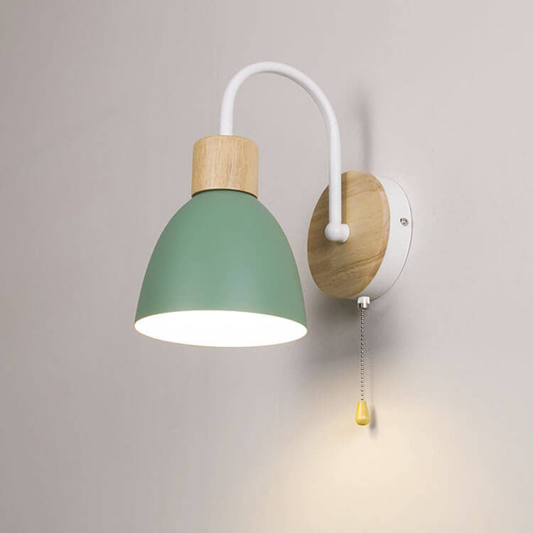 Nordic Style Wall Sconce - Wood & Iron Accent Lighting - Dome Shade with Pull Switch - Image 9
