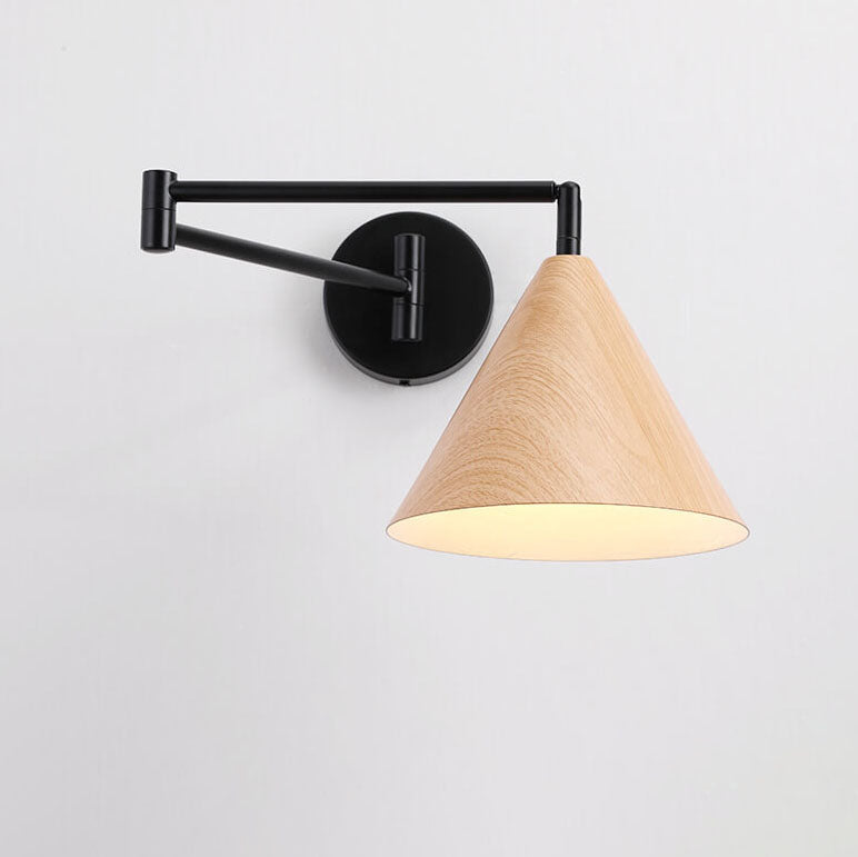 Nordic Style Wood Accent Wall Sconce - Iron Swing Arm - Modern Lighting - Image 1