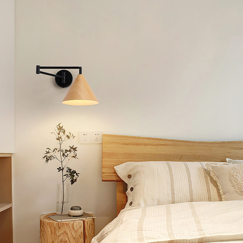 Nordic Style Wood Accent Wall Sconce - Iron Swing Arm - Modern Lighting - Image 2
