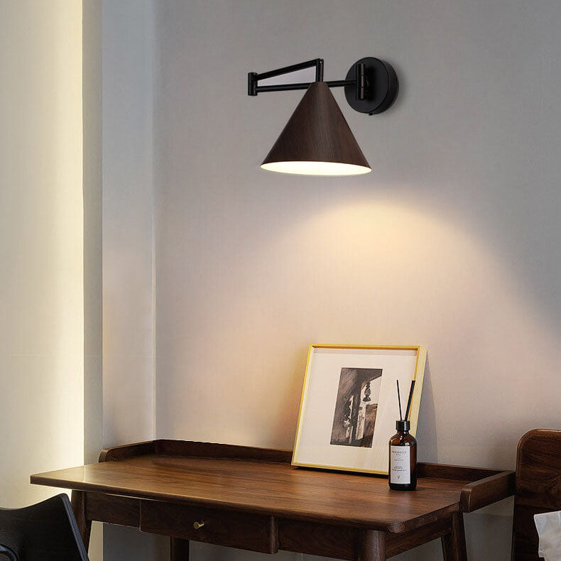 Nordic Style Wood Accent Wall Sconce - Iron Swing Arm - Modern Lighting - Image 4