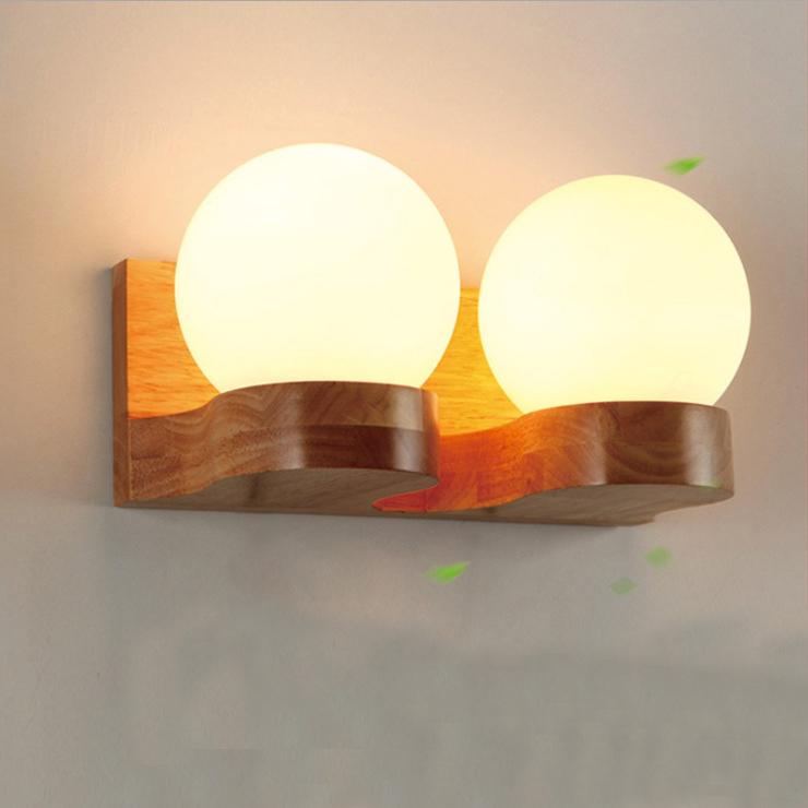Nordic Style Wooden & Glass Globe Wall Light - Modern Minimalist Sconce - Image 2