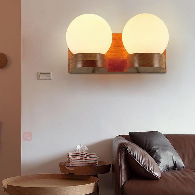 Nordic Style Wooden & Glass Globe Wall Light - Modern Minimalist Sconce - Image 3