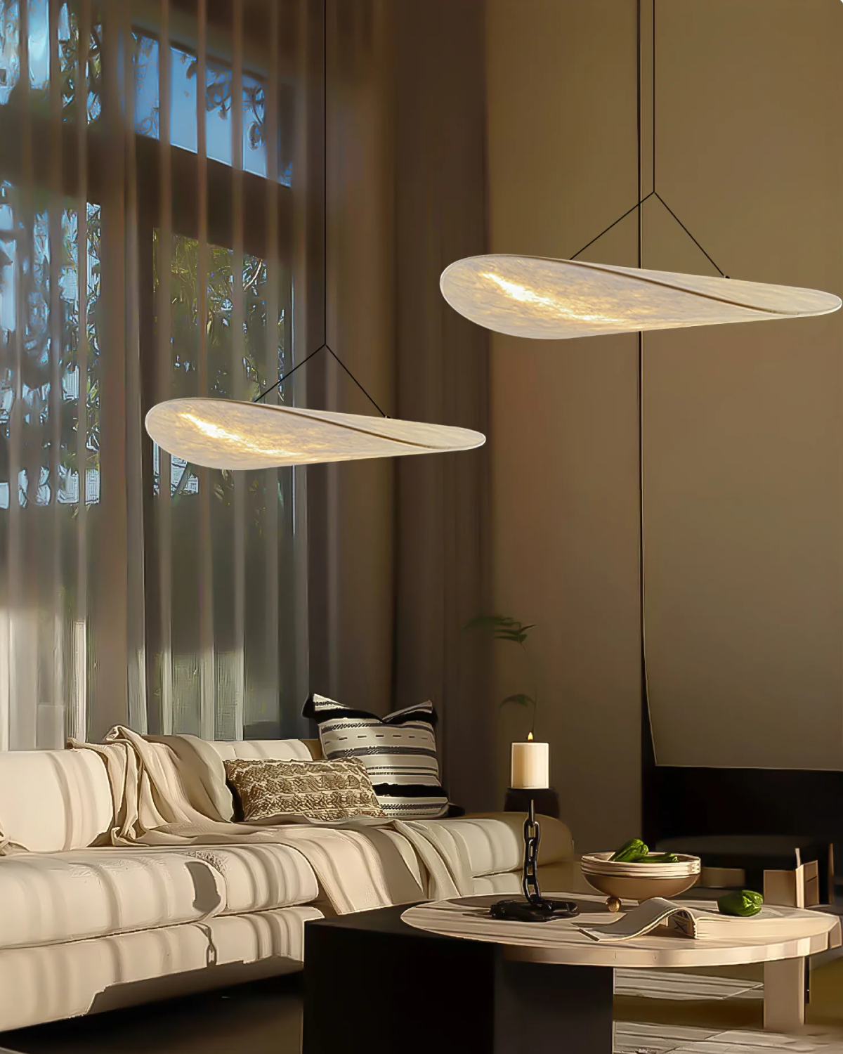 Organic Cotton Pendant Light - Japandi Style - Minimalist Hanging Lamp - Image 2