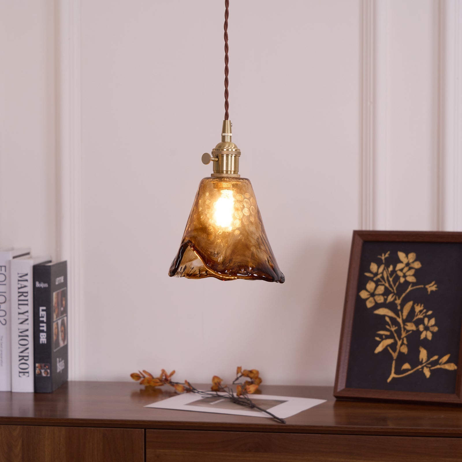 Organic Glass Pendant Light - Brass Accents - Modern Ambient Lighting - Image 3
