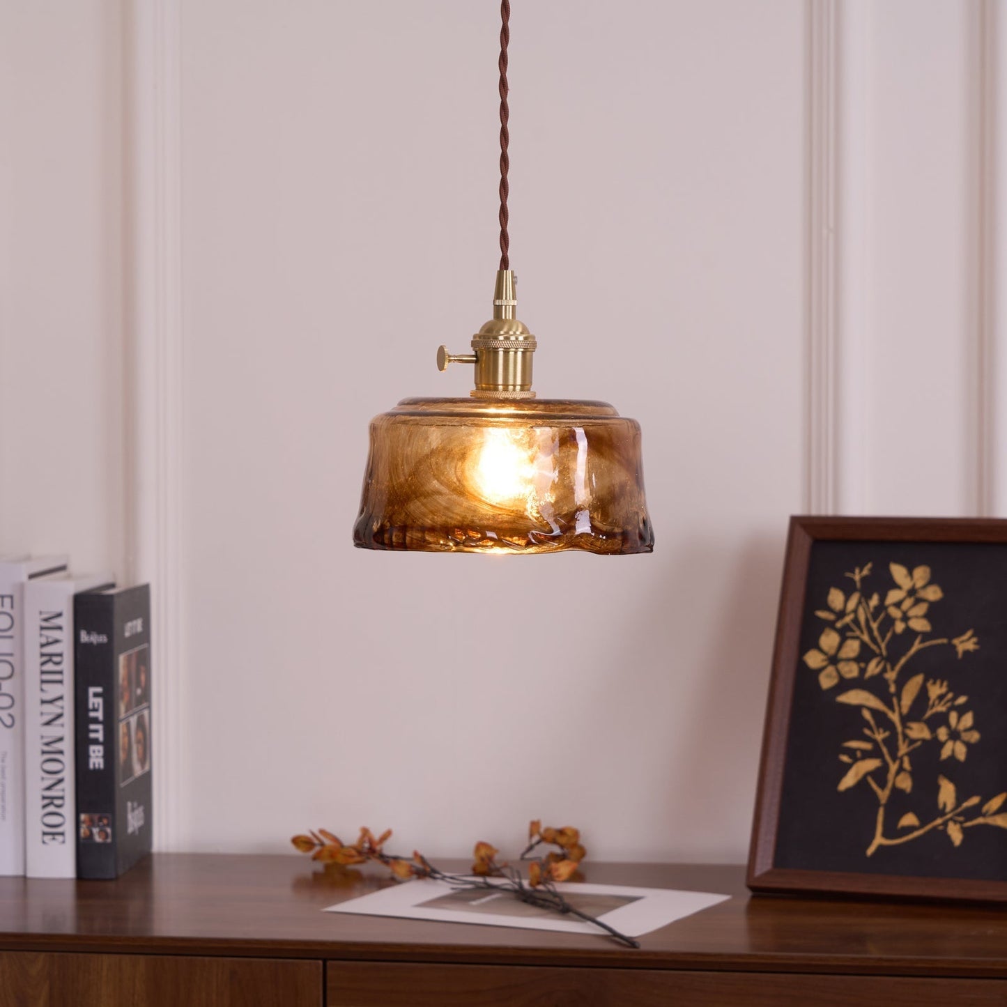 Organic Glass Pendant Light - Brass Accents - Modern Ambient Lighting - Image 4
