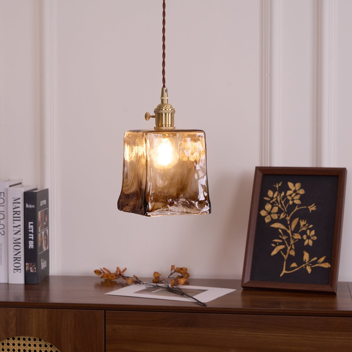 Organic Glass Pendant Light - Brass Accents - Modern Ambient Lighting - Image 5