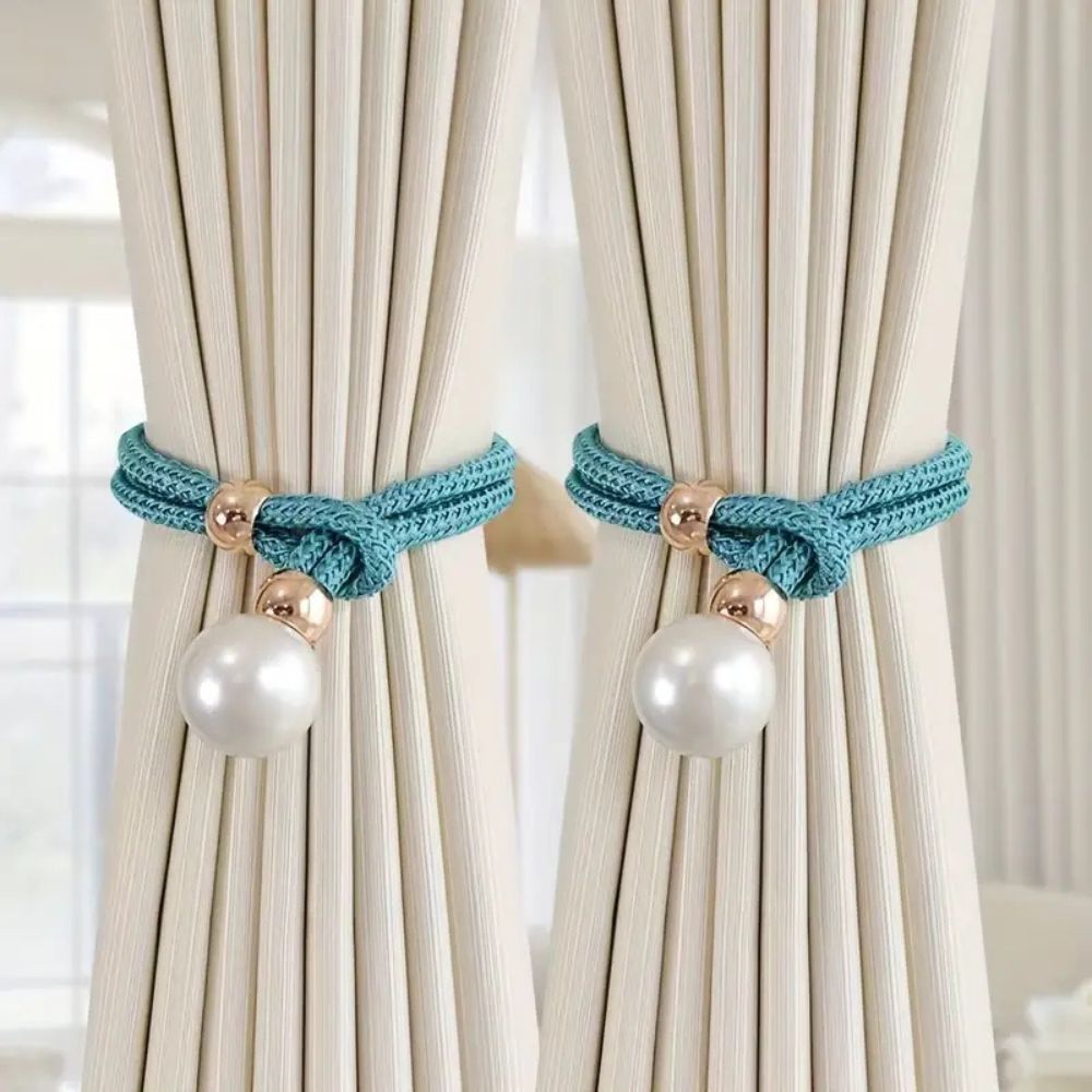 Pearl Curtain Tie Backs - Rope Binding - Set of 2 - Elegant Home Decor - Image 2