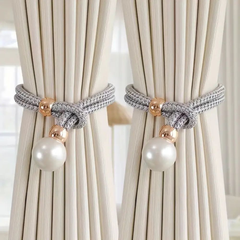 Pearl Curtain Tie Backs - Rope Binding - Set of 2 - Elegant Home Decor - Image 3