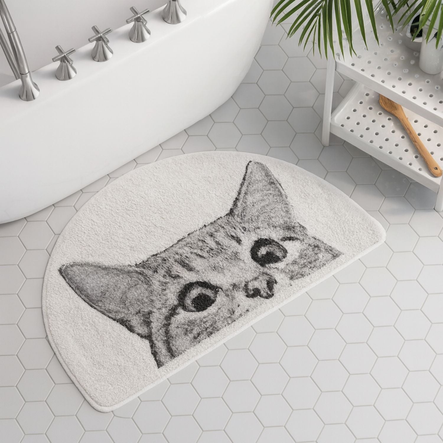 Peeking Cat Bath Mat - Soft Terry Cloth - Novelty Accent Rug - Image 4