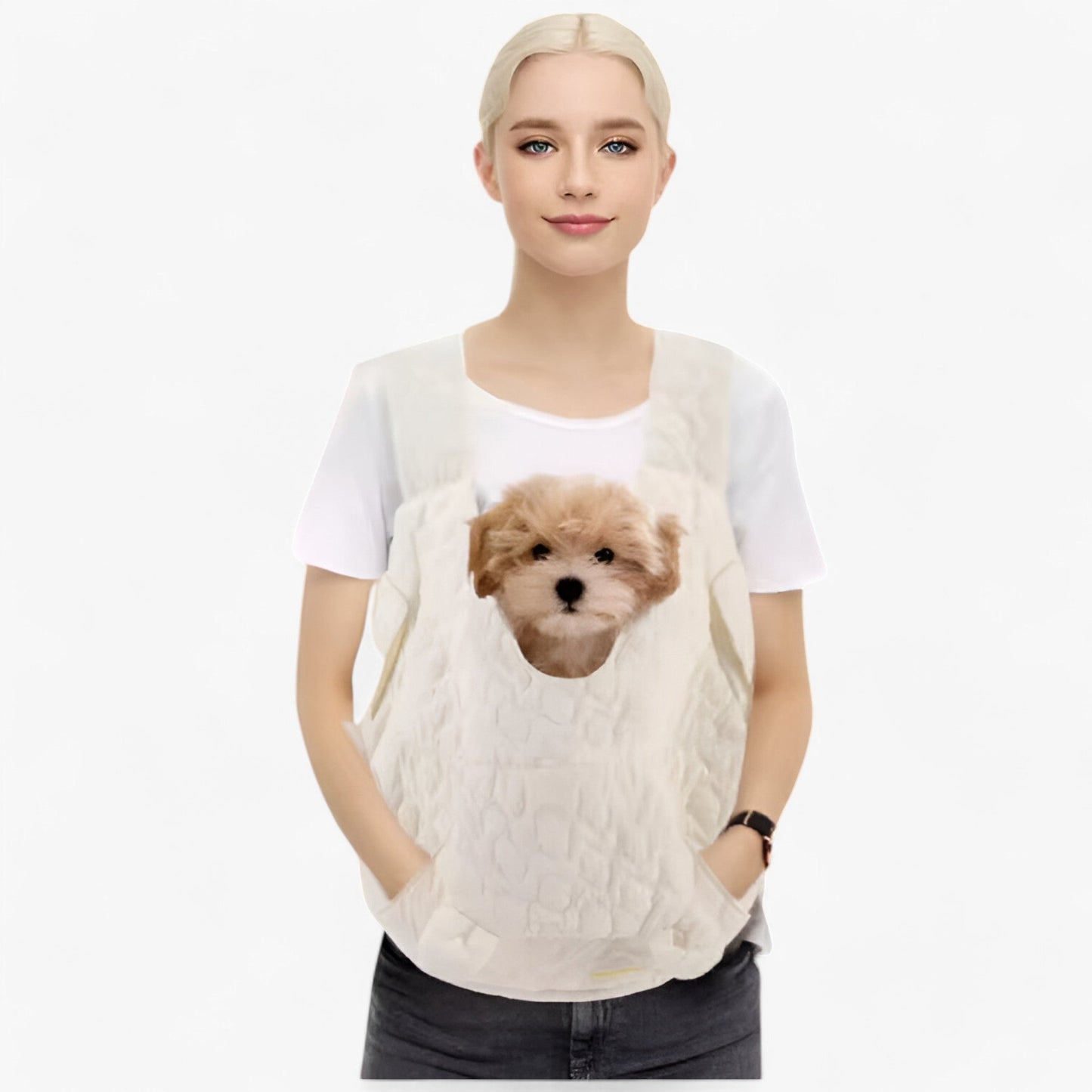 Pet Carrier - Quilted Cotton - Front Carrying Bag - Comfortable Dog & Cat Carrier - Beige - Image 2