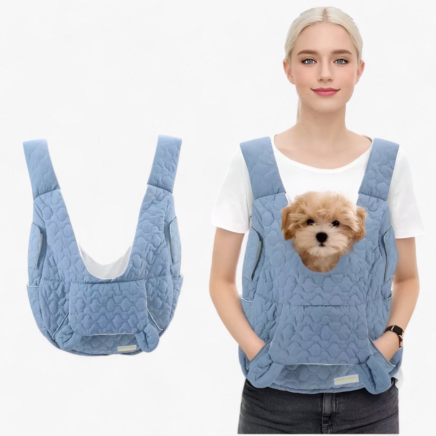 Pet Carrier - Quilted Cotton - Front Carrying Bag - Comfortable Dog & Cat Carrier - Beige - Image 5