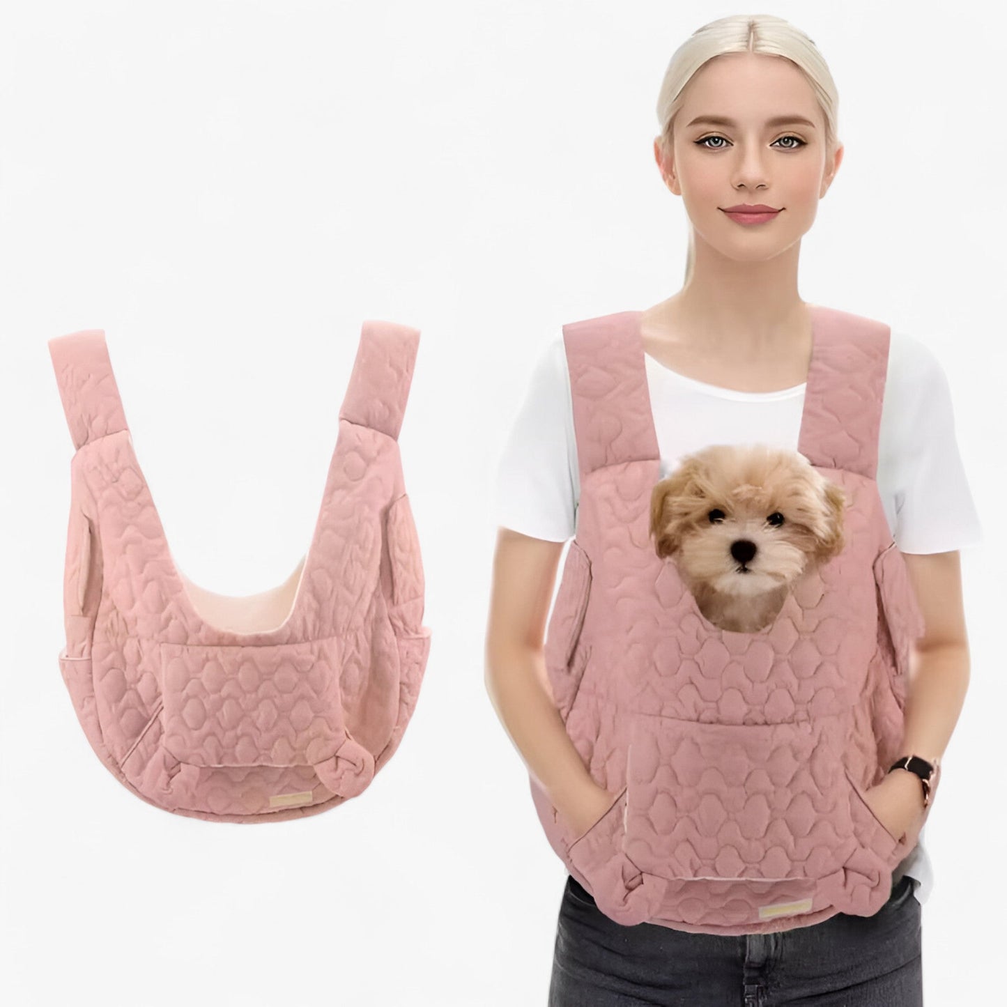 Pet Carrier - Quilted Cotton - Front Carrying Bag - Comfortable Dog & Cat Carrier - Beige - Image 7