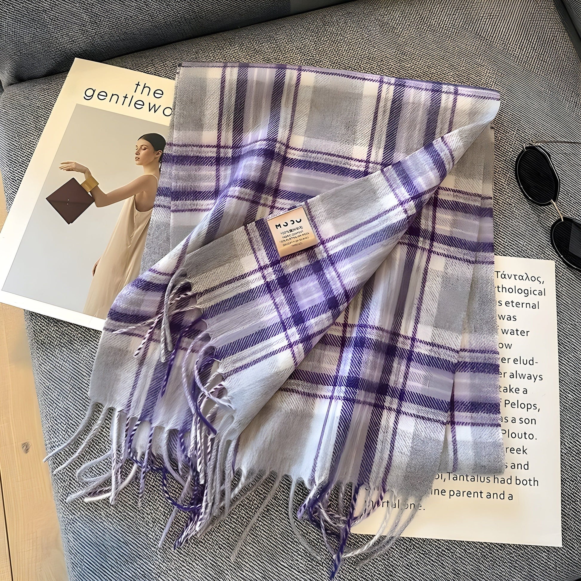 Plaid Cashmere Blend Winter Scarf - Soft and Stylish - Perfect for Women - Image 2