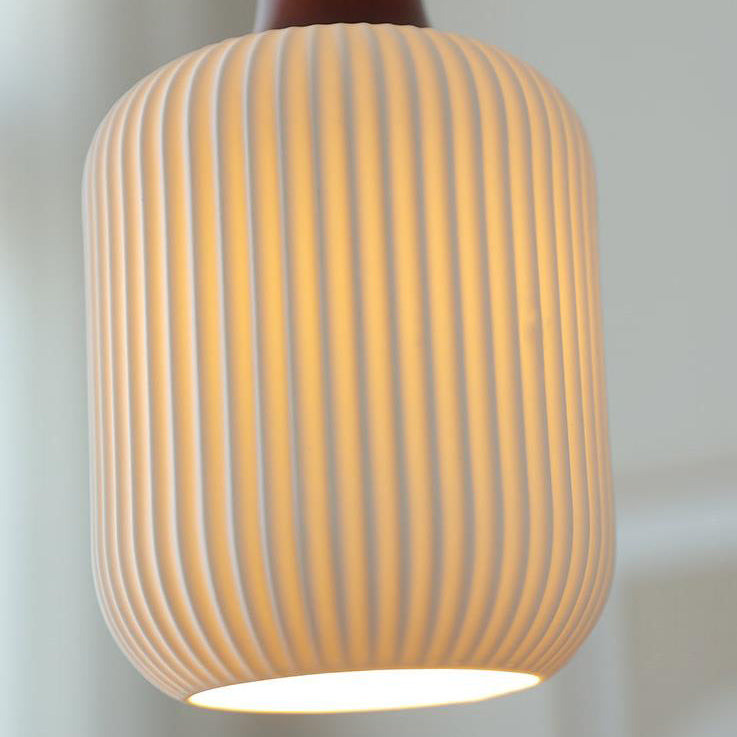 Pleated Ceramic LED Pendant Light - Modern Japanese Style Hanging Lamp - Image 2
