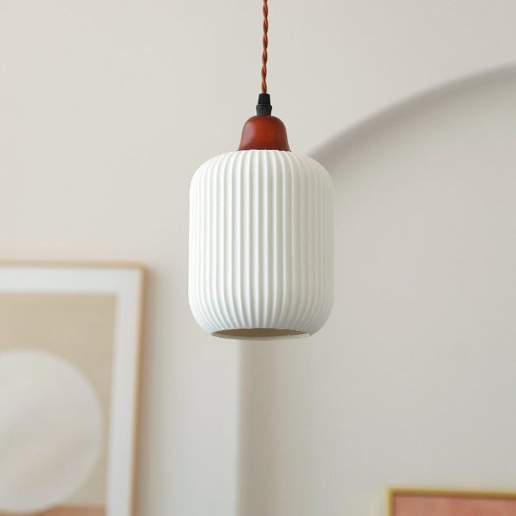 Pleated Ceramic LED Pendant Light - Modern Japanese Style Hanging Lamp - Image 3