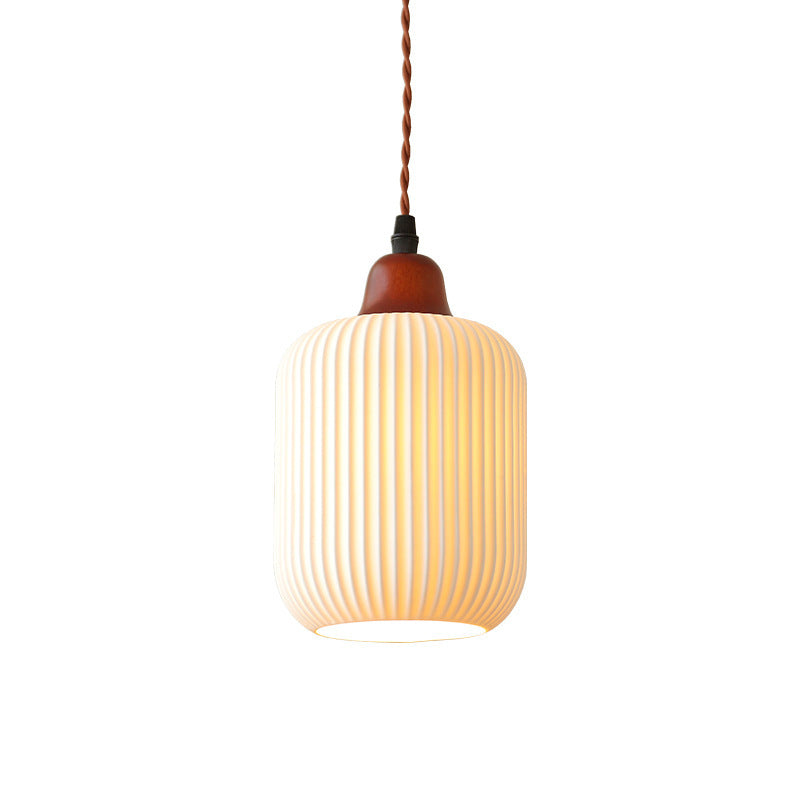 Pleated Ceramic LED Pendant Light - Modern Japanese Style Hanging Lamp - Image 4