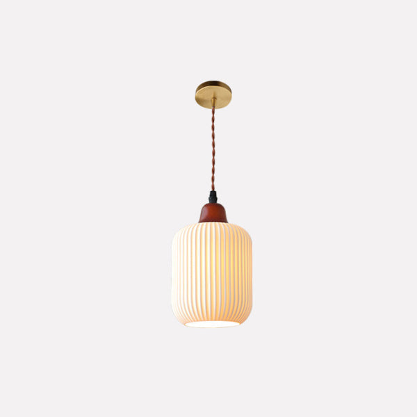 Pleated Ceramic LED Pendant Light - Modern Japanese Style Hanging Lamp - Image 5