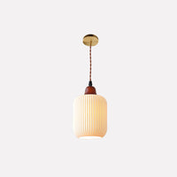 Pleated Ceramic LED Pendant Light - Modern Japanese Style Hanging Lamp