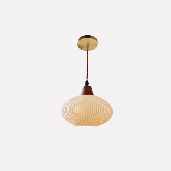 Pleated Ceramic LED Pendant Light - Modern Japanese Style Hanging Lamp - Image 6