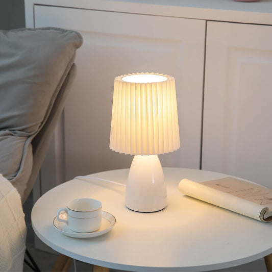 Pleated Fabric Shade Table Lamp - Modern Bedside Light - Nordic Style - Image 1