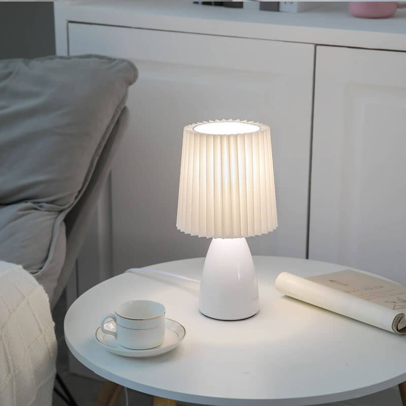 Pleated Fabric Shade Table Lamp - Modern Bedside Light - Nordic Style - Image 2