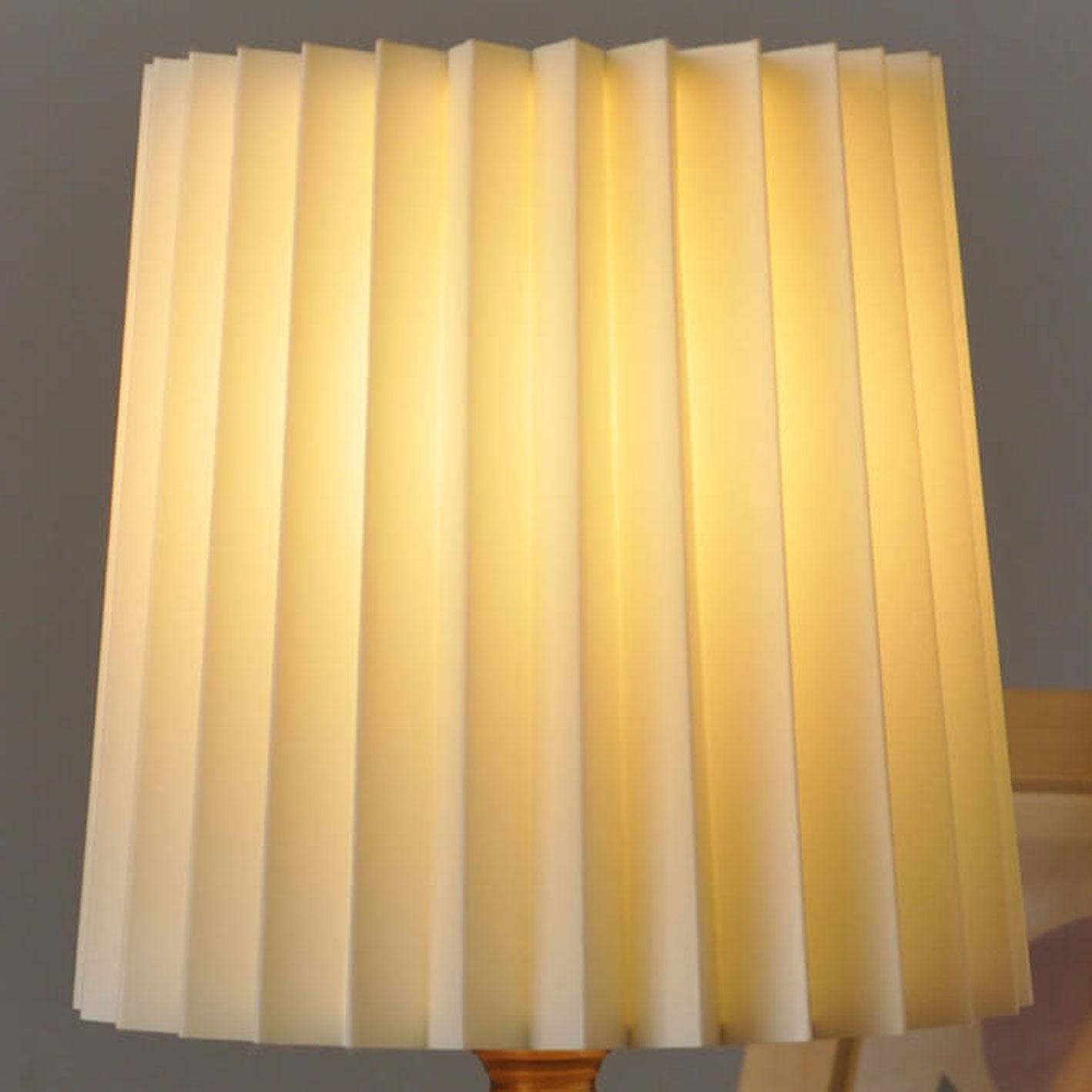 Pleated Fabric Table Lamp - Cylinder Solid Wood Base - Stylish LED Desk Light - Image 5