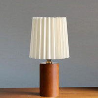 Pleated Fabric Table Lamp - Cylinder Solid Wood Base - Stylish LED Desk Light
