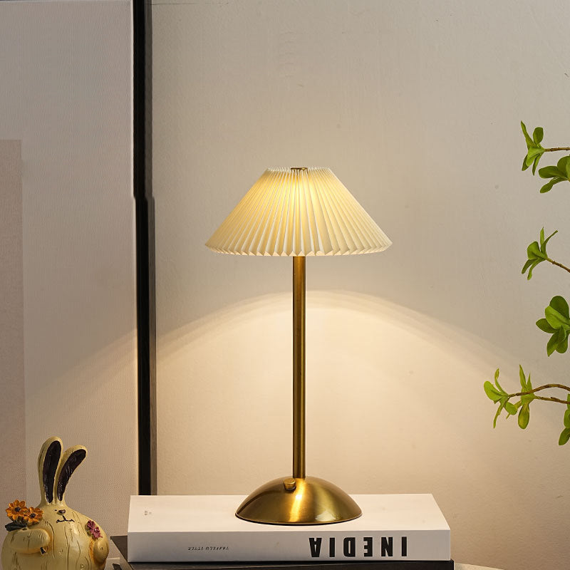 Pleated Fabric Table Lamp - Elegant Brass Finish - Rechargeable - Scandinavian Style - Image 1