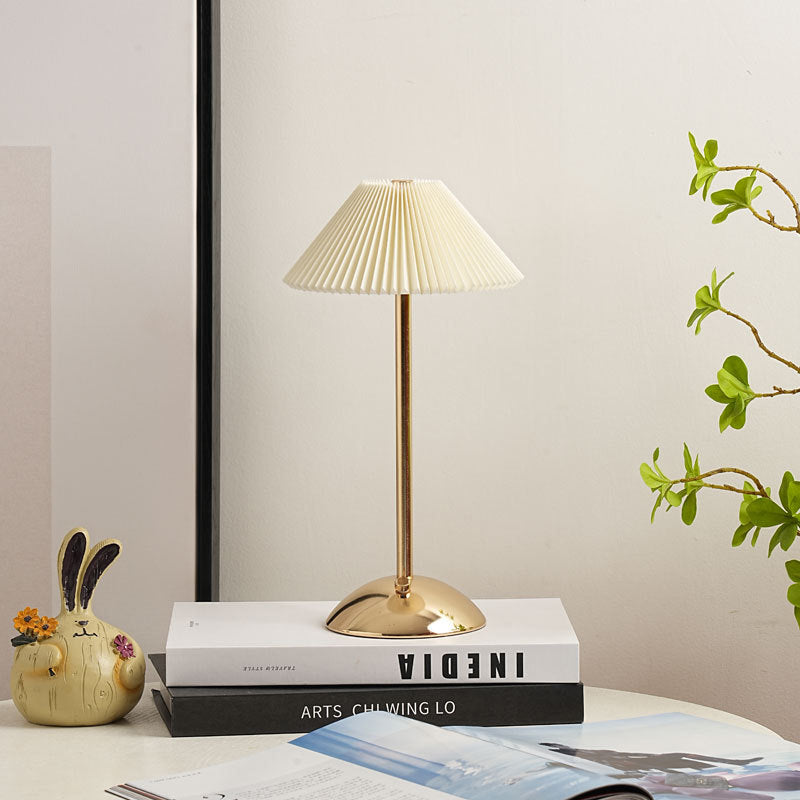 Pleated Fabric Table Lamp - Elegant Brass Finish - Rechargeable - Scandinavian Style - Image 11
