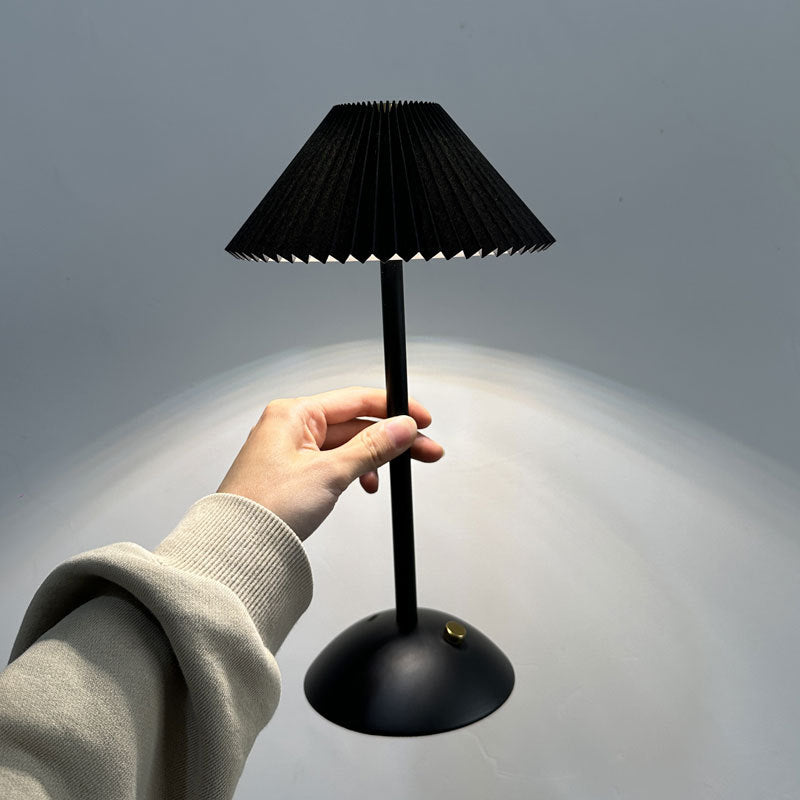 Pleated Fabric Table Lamp - Elegant Brass Finish - Rechargeable - Scandinavian Style - Image 12