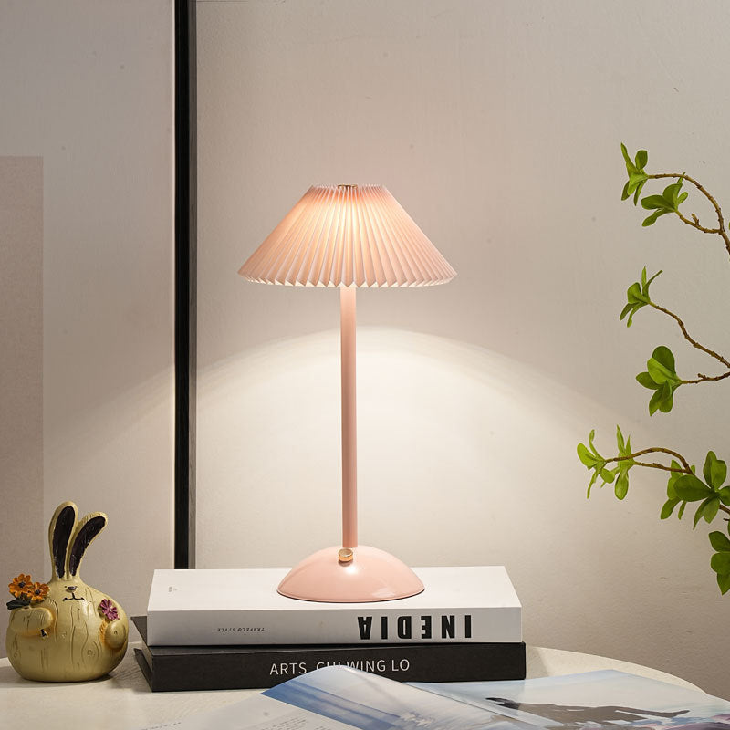 Pleated Fabric Table Lamp - Elegant Brass Finish - Rechargeable - Scandinavian Style - Image 2