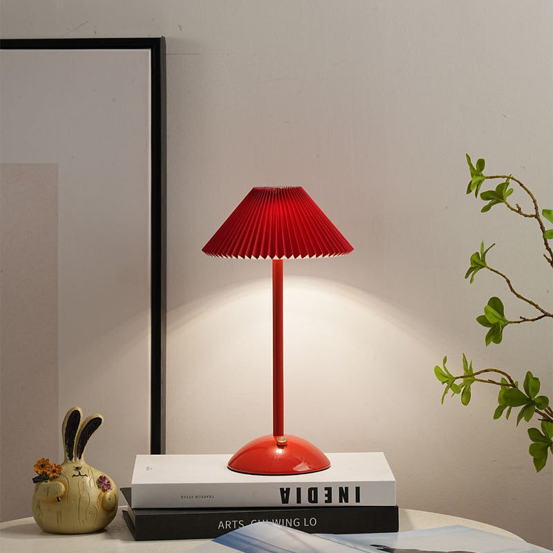 Pleated Fabric Table Lamp - Elegant Brass Finish - Rechargeable - Scandinavian Style - Image 4