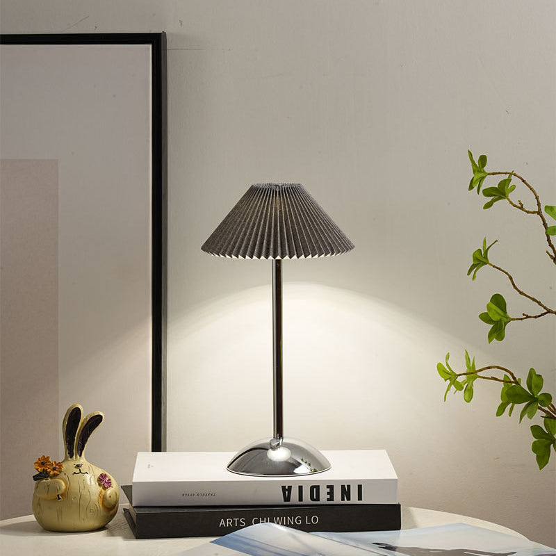 Pleated Fabric Table Lamp - Elegant Brass Finish - Rechargeable - Scandinavian Style - Image 5