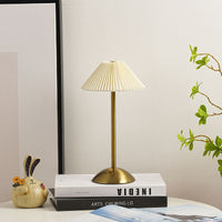 Pleated Fabric Table Lamp - Elegant Brass Finish - Rechargeable - Scandinavian Style
