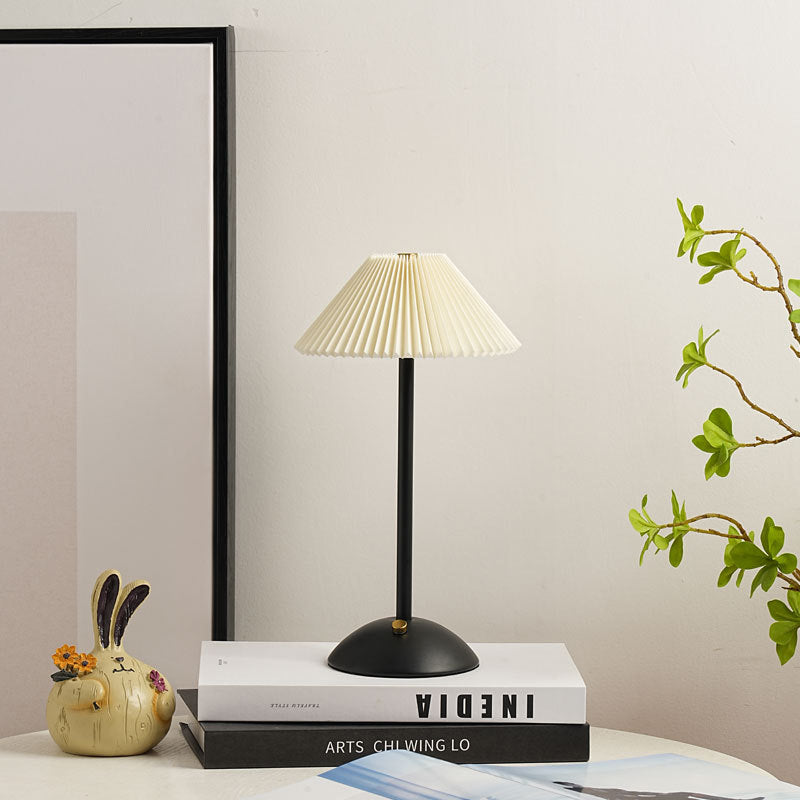 Pleated Fabric Table Lamp - Elegant Brass Finish - Rechargeable - Scandinavian Style - Image 7